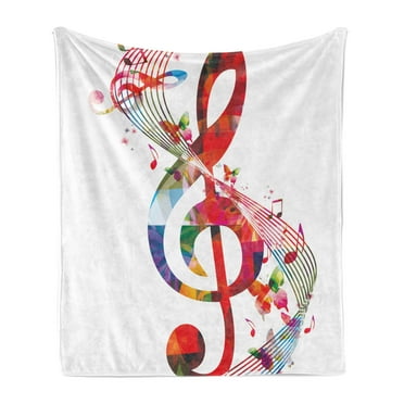 Music Soft Flannel Fleece Throw Blanket, Fantasy Theme Musical Notes Rhythm Song Ornamental in Vibrant Colors Artwork, Cozy Plush for Indoor and Outdoor Use, 50" x 70", Multicolor, by Ambesonne