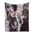 thumbnail image 1 of Music Soft Flannel Fleece Throw Blanket, Illustration of Jazz Man Playing the Saxophone with Dancers Classic Design, Cozy Plush for Indoor and Outdoor Use, 60" x 80", Pink Black White, by Ambesonne, 1 of 6