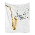 thumbnail image 1 of Music Soft Flannel Fleece Throw Blanket, Illustration of Old Saxophone with Template Solo Vibes Art Print Design, Cozy Plush for Indoor and Outdoor Use, 50" x 70", Yellow Black White, by Ambesonne, 1 of 6