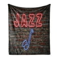thumbnail image 1 of Music Soft Flannel Fleece Throw Blanket, Image of Alluring Neon All Jazz Sign Saxophone Instrument on Brick Wall Print, Cozy Plush for Indoor and Outdoor Use, 50" x 60", Red Blue, by Ambesonne, 1 of 6