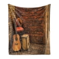 thumbnail image 1 of Music Soft Flannel Fleece Throw Blanket, Music Instruments on Wooden Stage in Pub Beverage Cafe Counter Bar, Cozy Plush for Indoor and Outdoor Use, 50" x 60", Dark Orange Sand Brown, by Ambesonne, 1 of 5