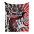thumbnail image 1 of Music Soft Flannel Fleece Throw Blanket, Music Old Fashioned Speaker Loudspeaker Geometrical Striped Background, Cozy Plush for Indoor and Outdoor Use, 60" x 80", Burgundy Beige Grey, by Ambesonne, 1 of 5