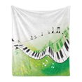 thumbnail image 1 of Music Soft Flannel Fleece Throw Blanket, Music Piano Keys Curvy Fingerboard Summertime Entertainment Flourish, Cozy Plush for Indoor and Outdoor Use, 70" x 90", Lime Green Black White, by Ambesonne, 1 of 5