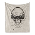 thumbnail image 1 of Music Soft Flannel Fleece Throw Blanket, Sketched Illustration of Grungy Retro Skull with Headphones Sunglasses, Cozy Plush for Indoor and Outdoor Use, 50" x 60", Charcoal Grey Eggshell, by Ambesonne, 1 of 6