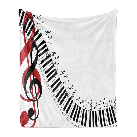 Music Soft Flannel Fleece Throw Blanket, Treble Clef Abstract Theme Motif Pattern on Plain Backdrop, Cozy Plush for Indoor and Outdoor Use, 70" x 90", White Charcoal Grey, by Ambesonne