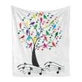thumbnail image 1 of Music Soft Flannel Fleece Throw Blanket, Tree with Musical Notes and Birds on Branch Happy Jolly Celebrating Playful Style, Cozy Plush for Indoor and Outdoor Use, 50" x 70", Multicolor, by Ambesonne, 1 of 5