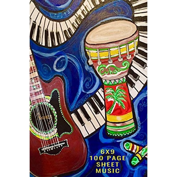 6x9 100 Page Sheet Music: Music In My Soul. Show your musical talent. Write Compose your own song lyrics and Notes. Colorful Bongo Drums, Guitar, Piano Keyboard art Design. Paperback 1077759797 Hi