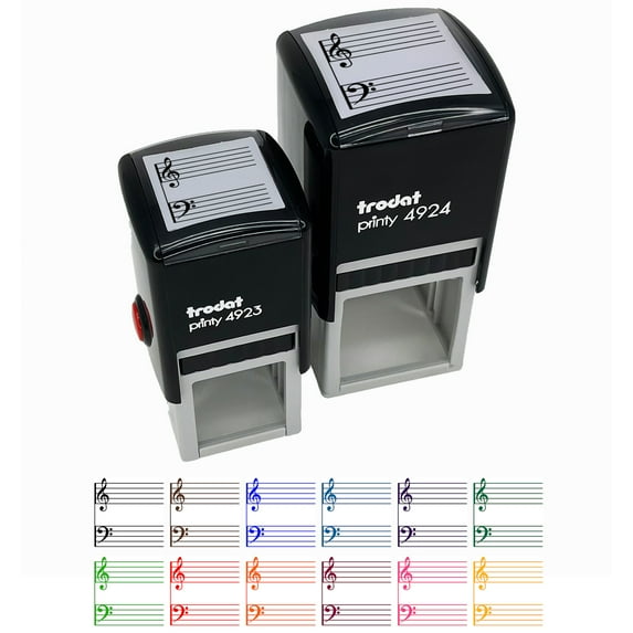 Music Staff Treble and Bass Clef Self-Inking Rubber Stamp Ink Stamper - Red Ink - Large 1-1/2 Inch