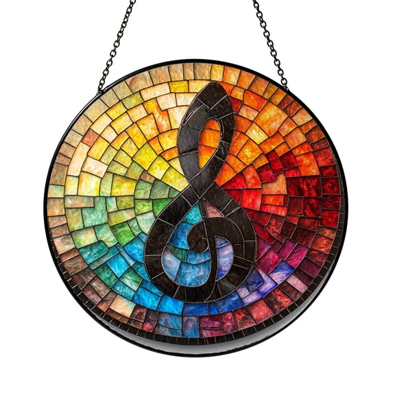 Music Stained Glass Suncatcher Window Hanging, Treble Clef Musical Window Decor for Home