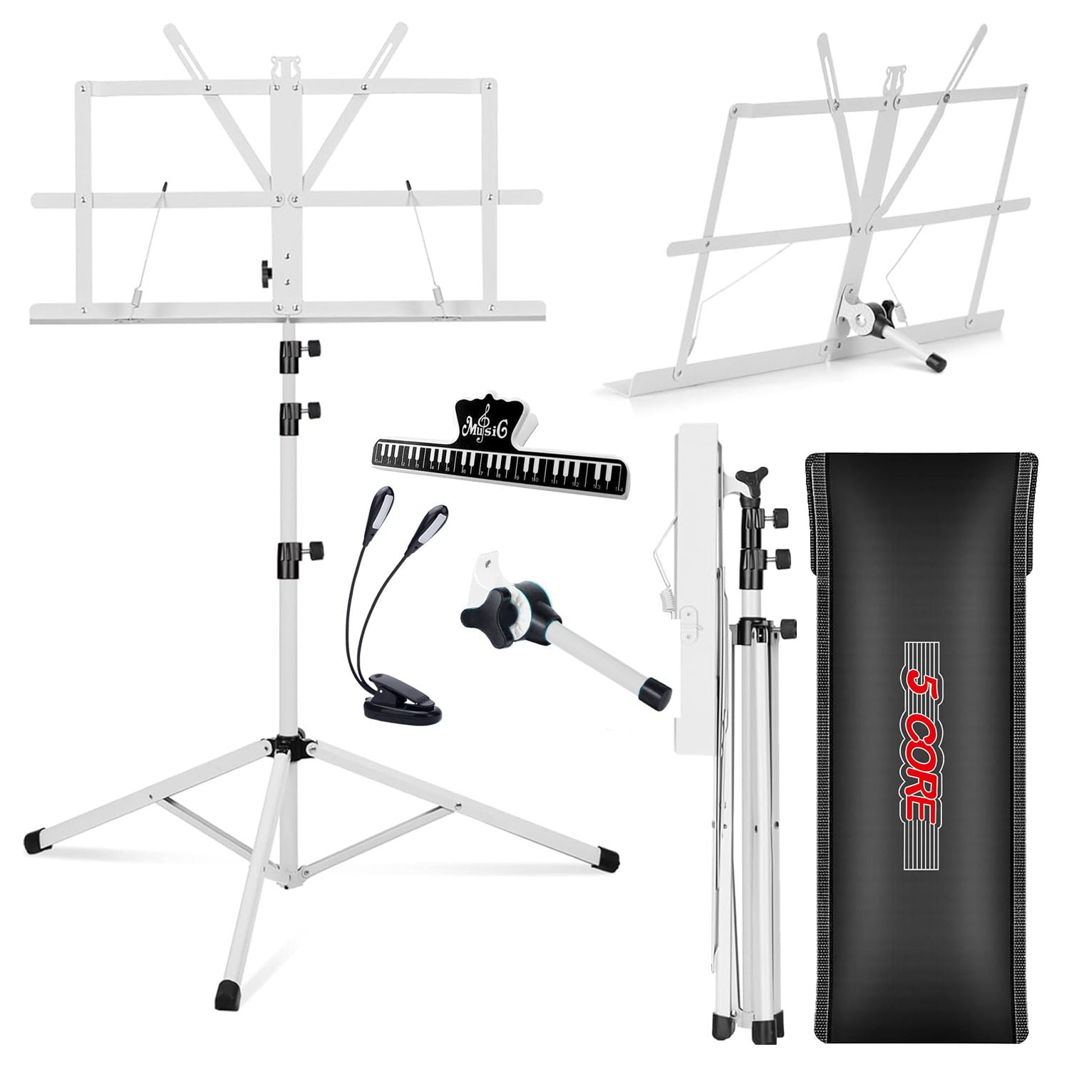 Music Stand 2 in 1 Dual Use Sheet Music Professional Portable Adjustable 27.6-67 Inch Folding Music Note Holder Tripod Stands,White