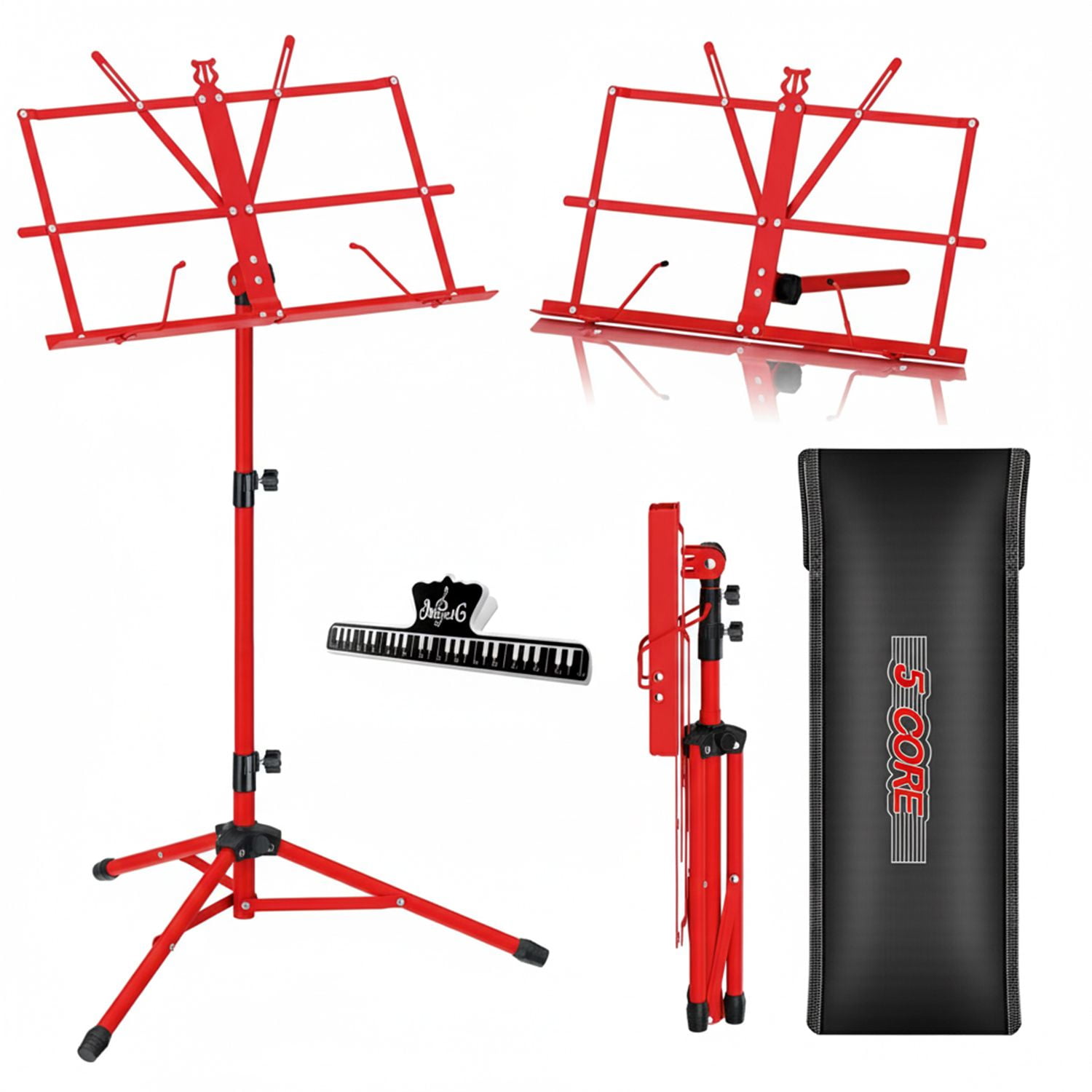 Music Stand Adjustable Desktop Book Stands Portable Sheet Holder All Metal Foldable Bookstand - MUS FLD RED