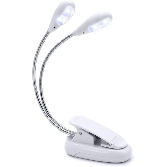 Music Stand Light, Clip on LED Book Lights, USB and AAA Battery Operated, Reading Lamp in Bed,4 Brightness Levels, Ideal for Bookworms, Piano Player, Kids, Travel (Dual Arm)