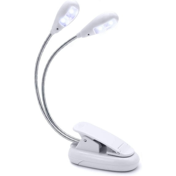 Music Stand Light, Clip on LED Book Lights, USB and AAA Battery Operated, Reading Lamp in Bed,4 Brightness Levels, Ideal for Bookworms, Piano Player, Kids, Travel (Dual Arm)
