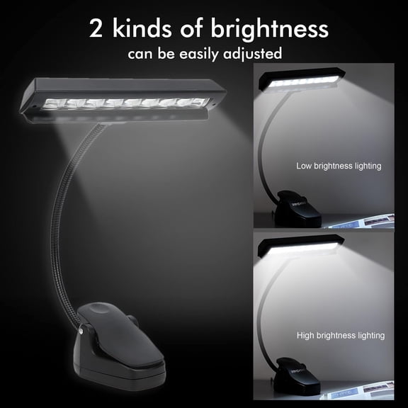 Music Stand Light, Clip-on Installable Batteries LED Reading Light with Adapter, Dimmable Book Light, Perfect for Piano, Orchestra, DJ & Craft, Desk Lamp