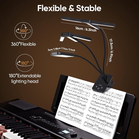 Music Stand Lights Clip-on Lamp: Rechargeable Type-C Touch Folding Piano Light - Portable Sheet Music Binder Clamp Light with 3 Brightness for Choral Folder, Guitar, Book Reading (Black)