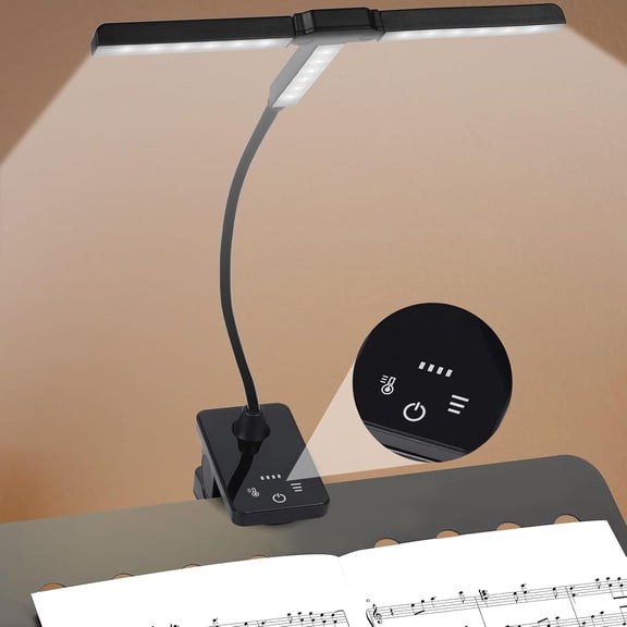 Music Stand Lights Clip-on Lamp: Rechargeable Type-C Touch Folding Piano Light - Portable Sheet Music Binder Clamp Light with 3 Brightness for Choral Folder, Guitar, Book Reading (Black)