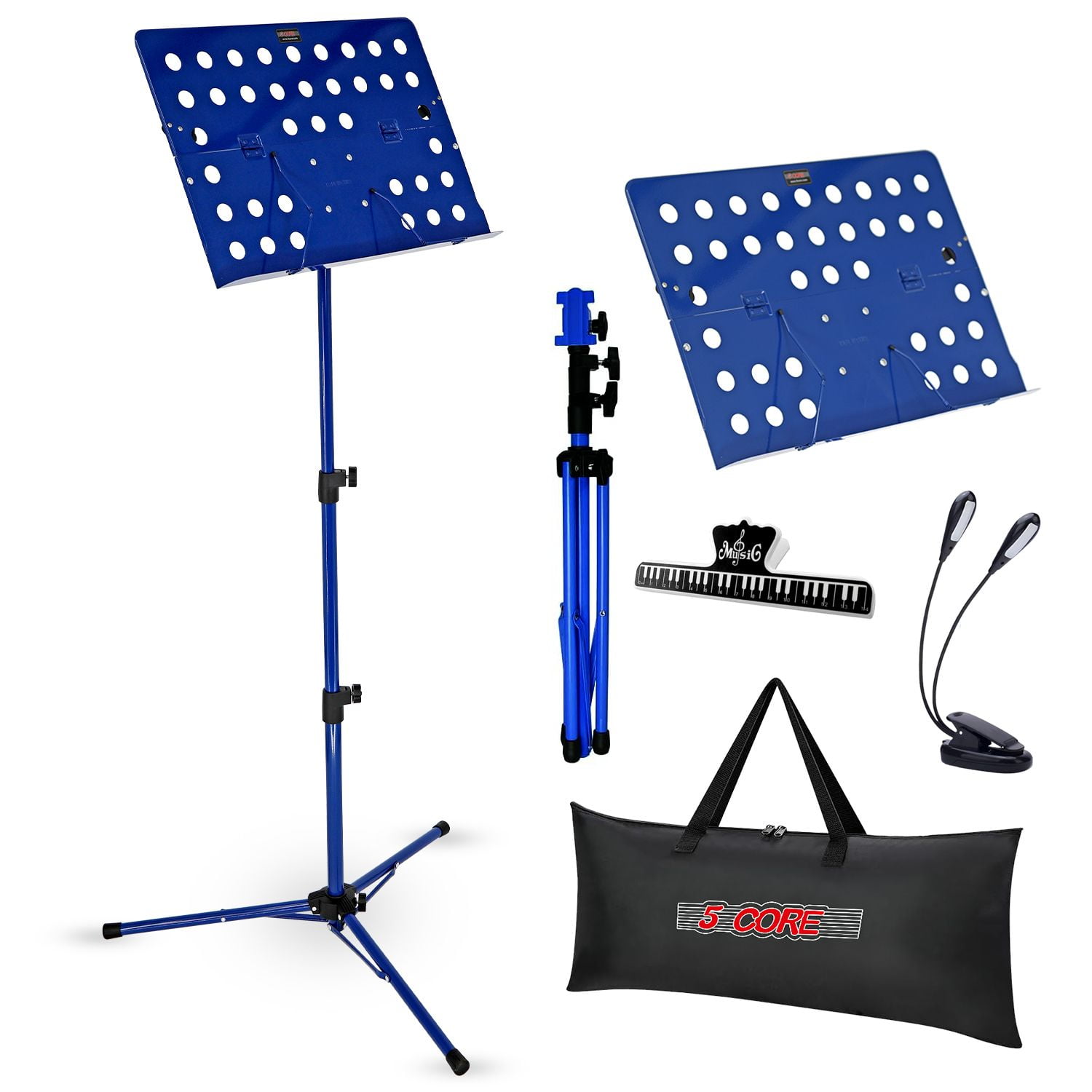 Music Stand For Sheet Music Height Adjustable Portable Folding Atril Para Partituras w Light Clip for Guitar Players Violinists Cellists Pianists - MUS FLD HD ACC BLU
