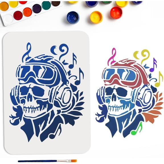 Music Stencil 11.78.3inch Large Rock Stencils with Paint Brush Musical Notes Wearing Sunglasses and Headphones Drawing Template for Fabric Walls Furniture Wood Canvas 1bag