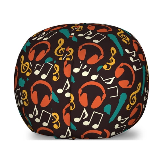 Music Storage Toy Bag Chair, Notes and DJ Headphones Pop Art Style Retro Sound Melody Rhythm Pitch Beats Graphic, Stuffed Animal Organizer Washable Bag, Large Size, Multicolor, by Ambesonne