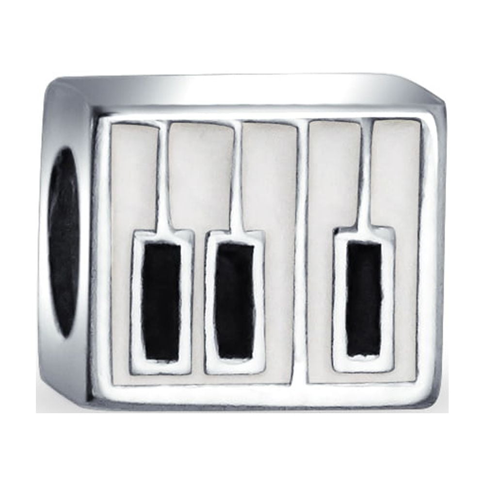 Music Student Teacher Musician Piano Keys Charm Bead Sterling Silver
