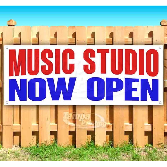 Music Studio Now Open 13 oz Vinyl Banner With Metal Grommets