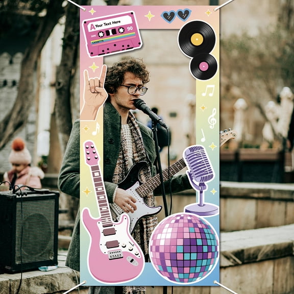 Music Super Star Birthday Party Decoration 5.9x2.9ft Music in My Era Photo Frame Props Guitar Theme Backdrop Props Decor Large Fabric Musical Theme