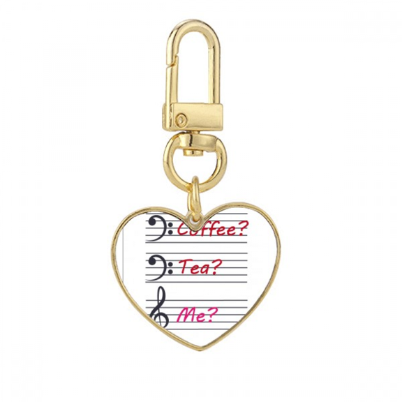 Music Symbol Coffee Tea Staff Spectrum Gold Heart Keychain Metal Keyring Holder