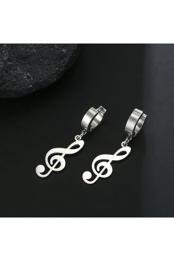 Music Symbol Treble Clef Note Dangle 14K Yellow Gold Earrings Women Fashion Geometric Jewelry Friends Music Lover Student Graduation Gift