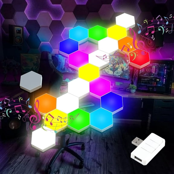 Music Sync Hexagon Lights, Smart LED Wall Lights 10 Pack, 13 Colors Modular Assembled RGB Wall Panels, Hex Light with USB-Power for Autism, Game Room Decor, Party$$Tools & Hardware Other