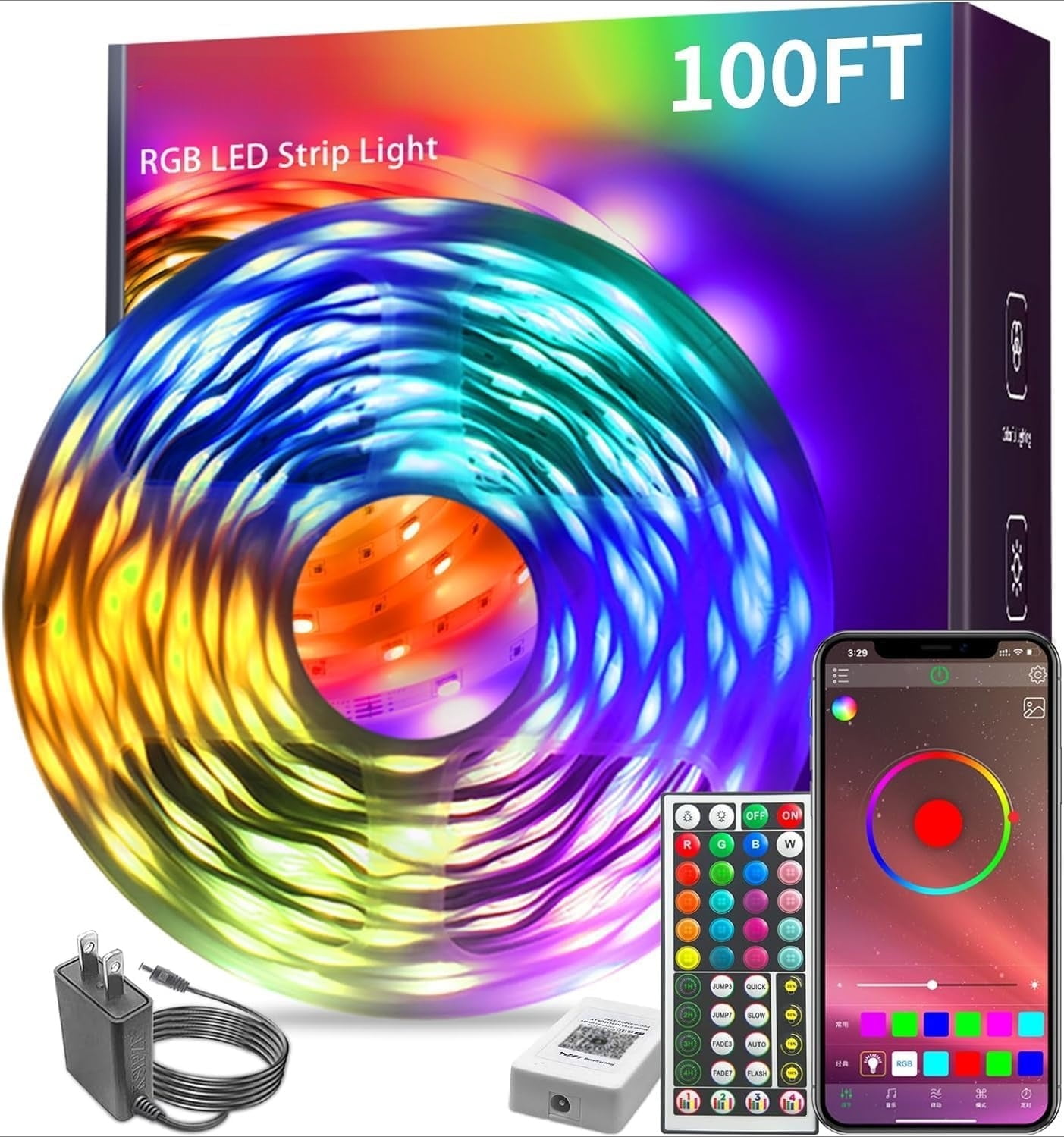 Music Sync LED Strip Lights 100FT, RGB Color Changing with Smart APP & Remote Control, Indoor Flexible Lighting for Bedroom, Party, Home Decor