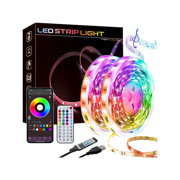 Music Sync LED Strip Lights 3-100ft, App & Remote Control, Color Changing, Timer, Dimmable, Easy Install for Bedroom Living Room Halloween Christmas Decor