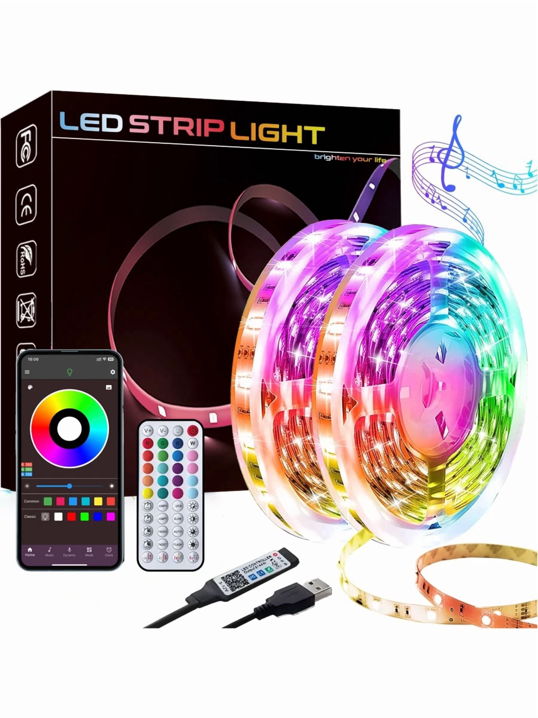 Music Sync LED Strip Lights 3-100ft, App & Remote Control, Color Changing, Timer, Dimmable, Easy Install for Home Decor, Halloween & Christmas Parties