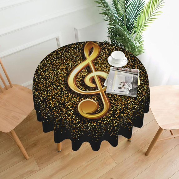 Music Tablecloth Round 60 Inch Table Cloth Cover Mat Holiday Party Decoration for Dining Room Home Kitchen Picnic