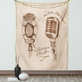 thumbnail image 1 of Music Tapestry, Old Fashioned Doodles with Waves and Vintage Microphone Print Retro Style Boho Print, Wall Hanging for Bedroom Living Room Dorm Decor, 60W X 80L Inches, Brown Ecru, by Ambesonne, 1 of 2