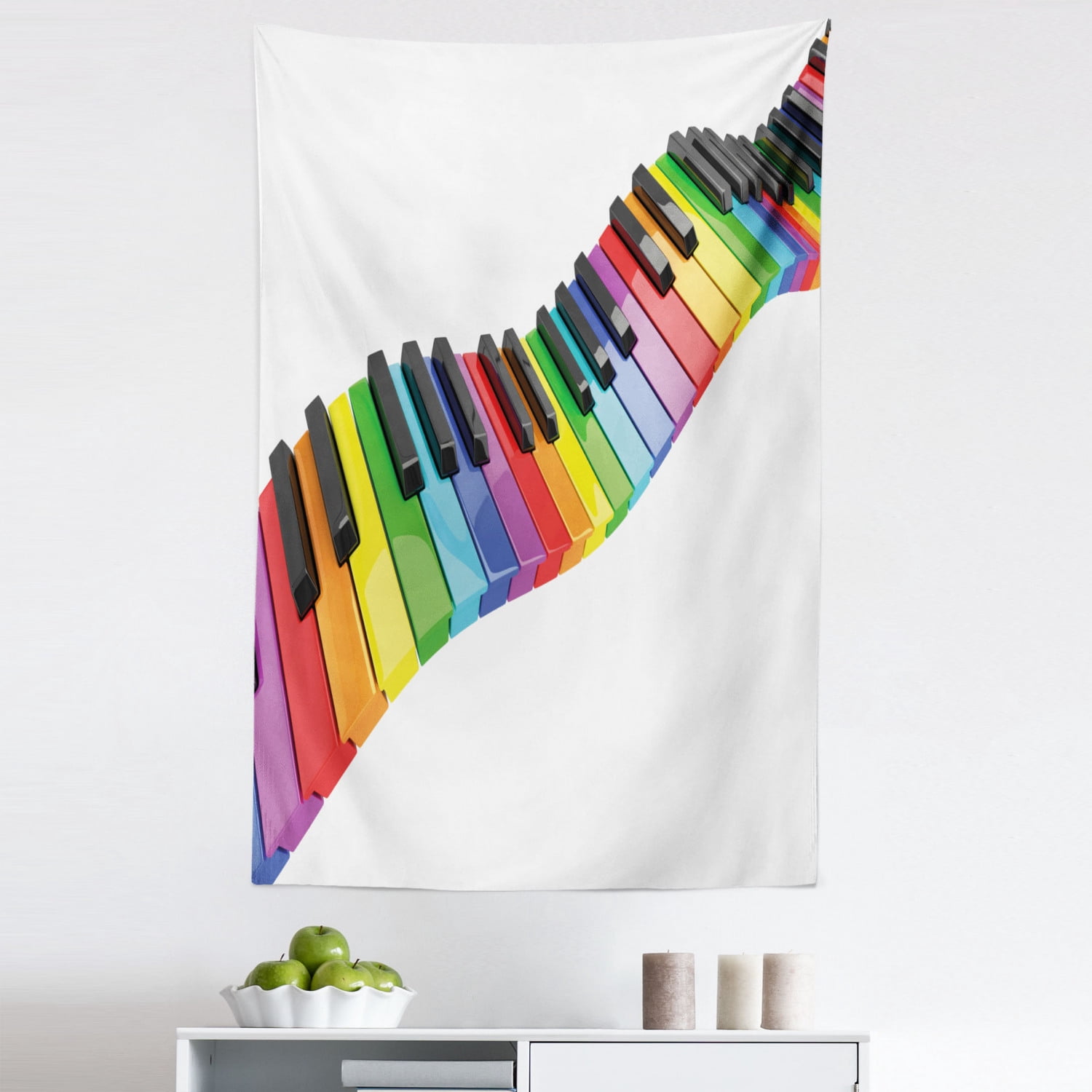 Music Tapestry, Vibrant Colored Piano Keyboard Wave Musician Arts ...