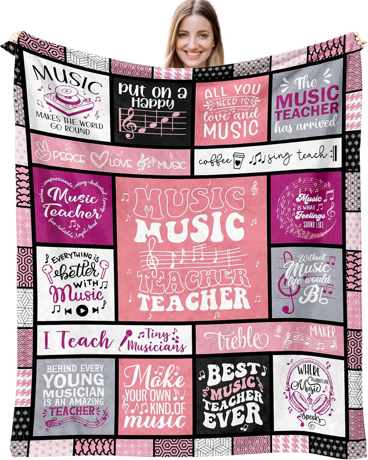 Music Teacher Gifts for Women Throw Blanket 60 x 50 Inch, Music Teacher Appreciation Gifts, Teachers Day/Thank You/End of Year Gift Ideas