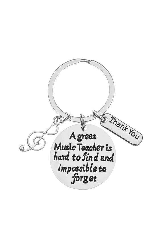 Music Teacher Keychain - Music Note Jewelry - Gift For Music Instructors, Great Teacher is Hard to Find But Impossible to Forget