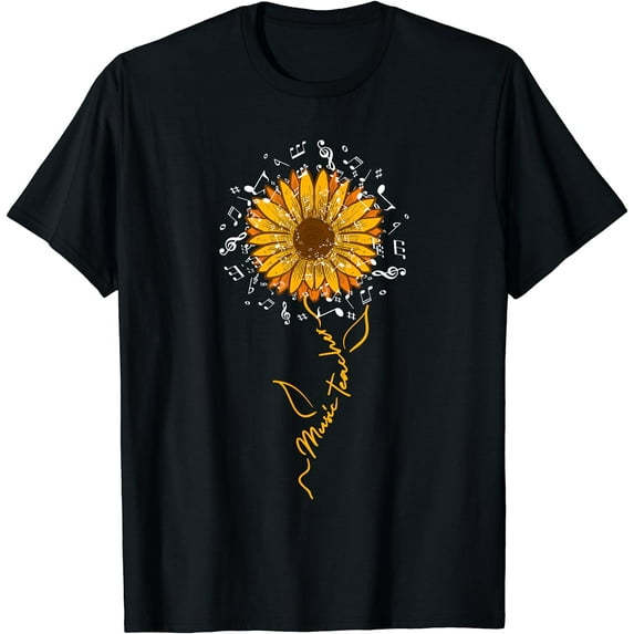 Music Teacher Musical Notes Musician Music Lover Sunflower T-Shirt