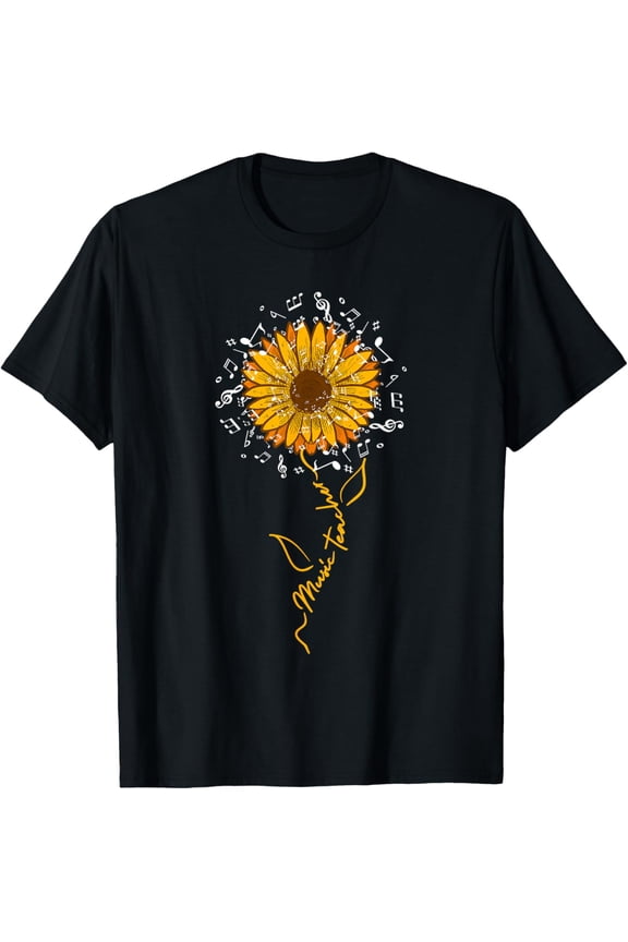 Music Teacher Shirt Sunflower Music Notes Musician Singer T-Shirtmen and women can wear, black, white, gifts.S,M,L,XL,2XL,3XL,1633XL
