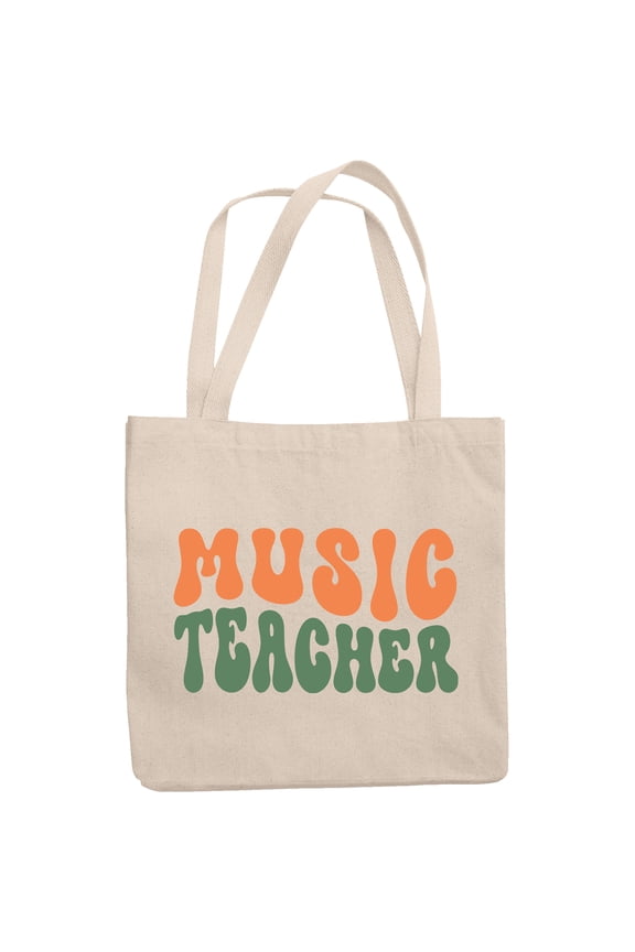 Music Teacher, Teaching Music Themed, Groovy Retro Wavy Text Merch Gift, 12oz Canvas Tote Bag