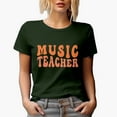 thumbnail image 1 of Music Teacher, Teaching Themed, Groovy Retro Wavy Text Merch Gift, Military Green T-Shirt, XL, 1 of 5