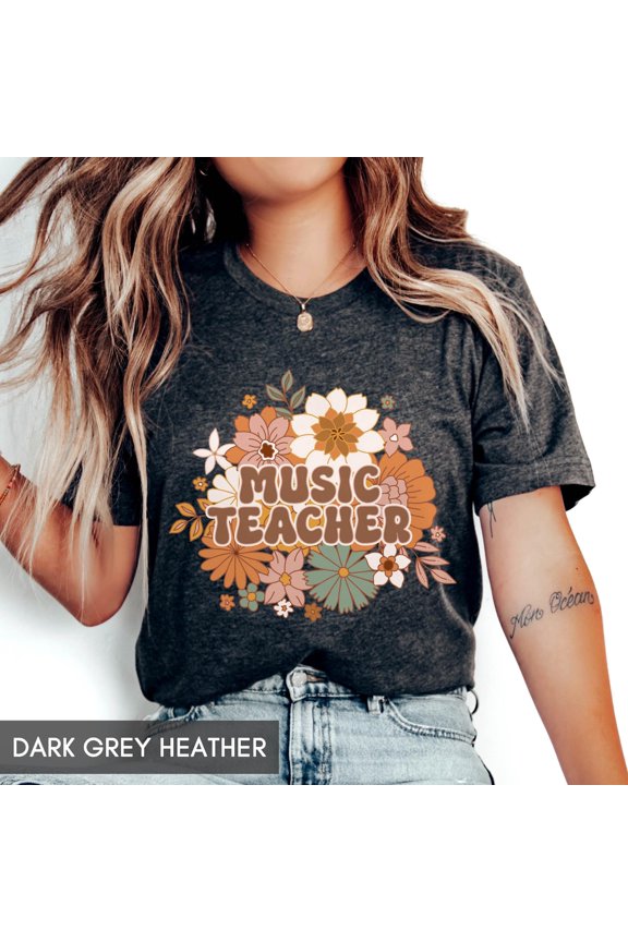 Music Teacher shirt Boho Floral Music Teacher Tshirt Groovy Tshirt Music Education shirt M