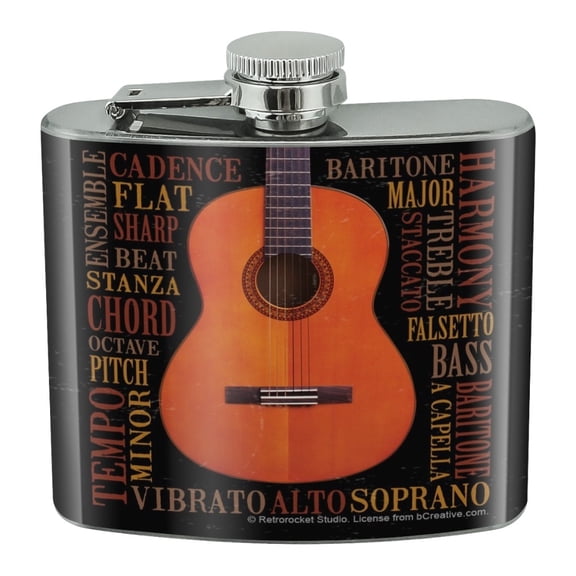 Music Terminology Guitar Stainless Steel 5oz Hip Drink Kidney Flask