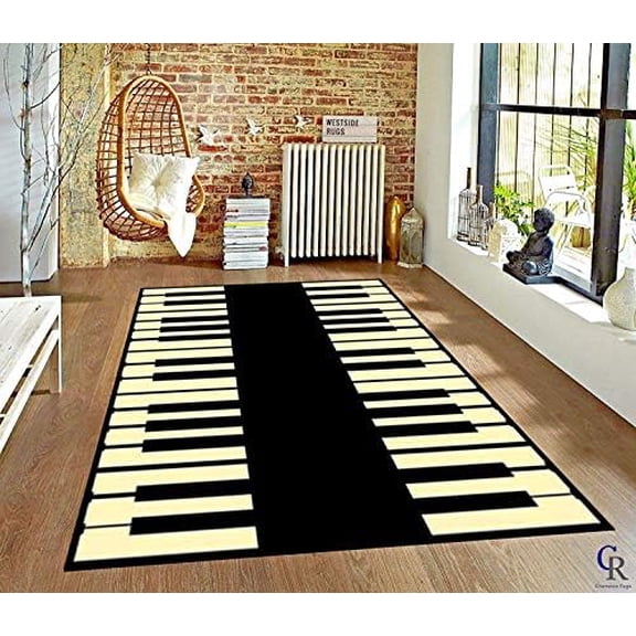 Music Theme Area Rug Music Note Piano Keyboard Area Rug Mat for Living Dining Dorm Room Bedroom Home Decorative (5 3 X 7 5)$$Home Decor, Kitchen, & Other