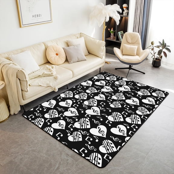 Music Theme Area Rug,Musical Notes Non Slip Rug For Teens Adults,Modern Simple Style Indoor Floor Mat For Housewarming Couch 4x6ft