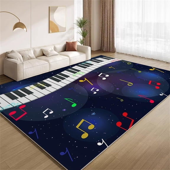 Music Theme Area Rugs, Piano Notes Pattern Carpet, Washable Non Slip Low Pile Soft Rug for Living Room Bedroom Decor Mat 5ftx8ft
