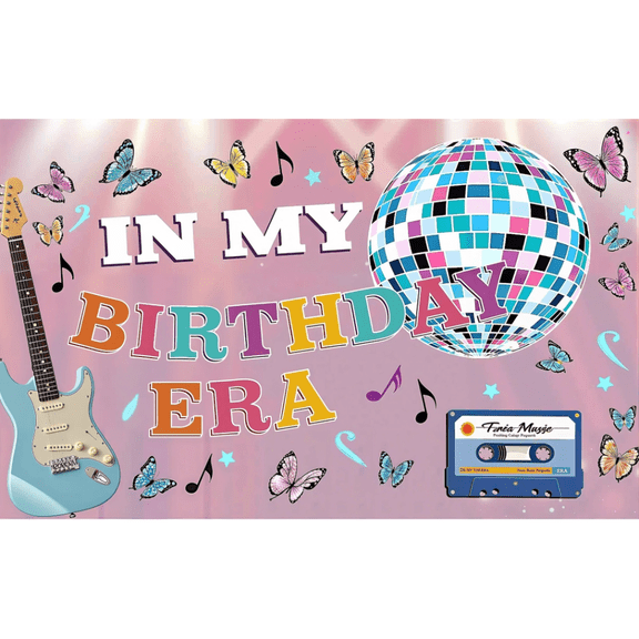 Music Theme Birthday Party Backdrop Photography Background in My Birthday Era Banner for Girl Birthday Party Baby Shower Cake Table Decorations Singer Happy Birthday Banner
