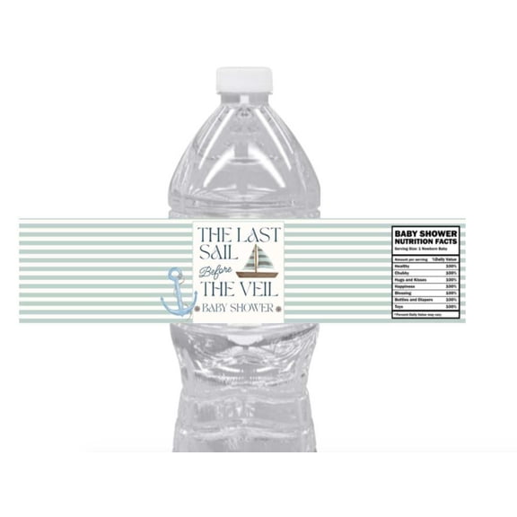 Baby Shower Water Bottle Labels | The Last Sail Before the Veil | Nautical Boat Theme |12pcs