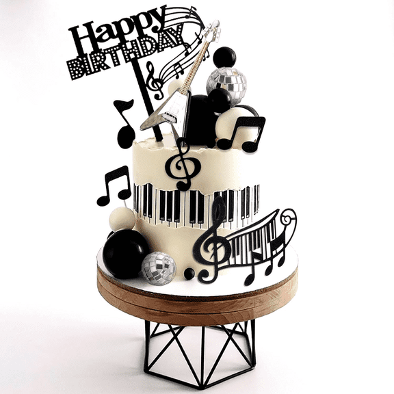 Music Theme Cake Decorations Set - Rock Disco Notes & Guitar Party Decor for Birthday, Retro Music Events