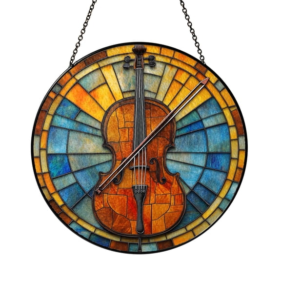 Music Theme Cello Stained Glass Style Decorative Window Hanging